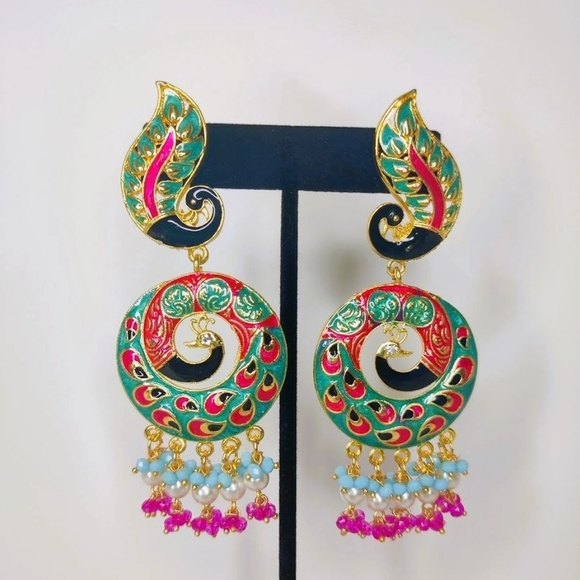 Peacock Earrings - Pink & Teal - Picture 1 of 1